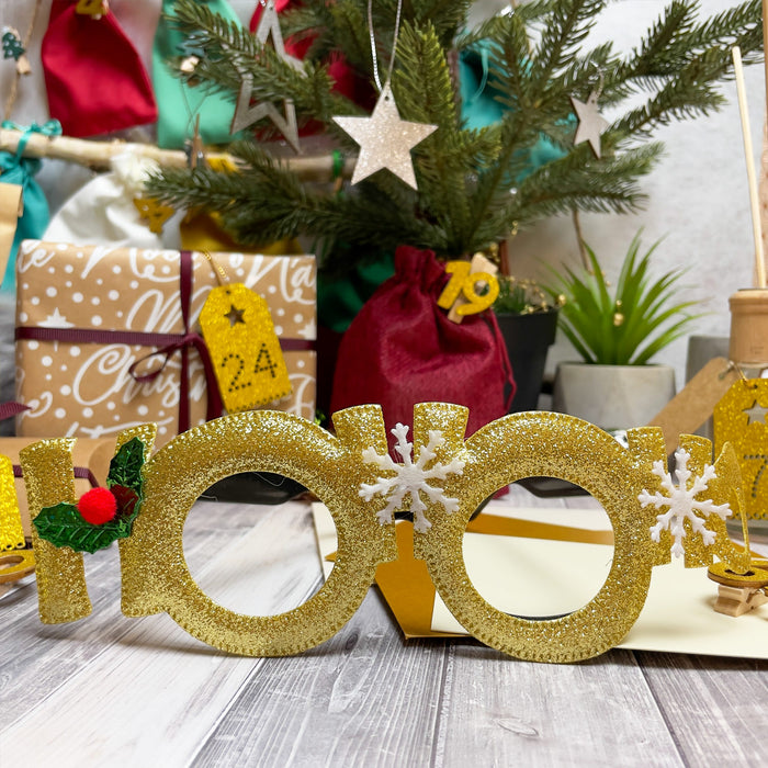 24 Holz Anhänger Zahl 1-24 mit Glitzereffekt für DIY Adventskalender Weihnachten Deko Basteln - gold