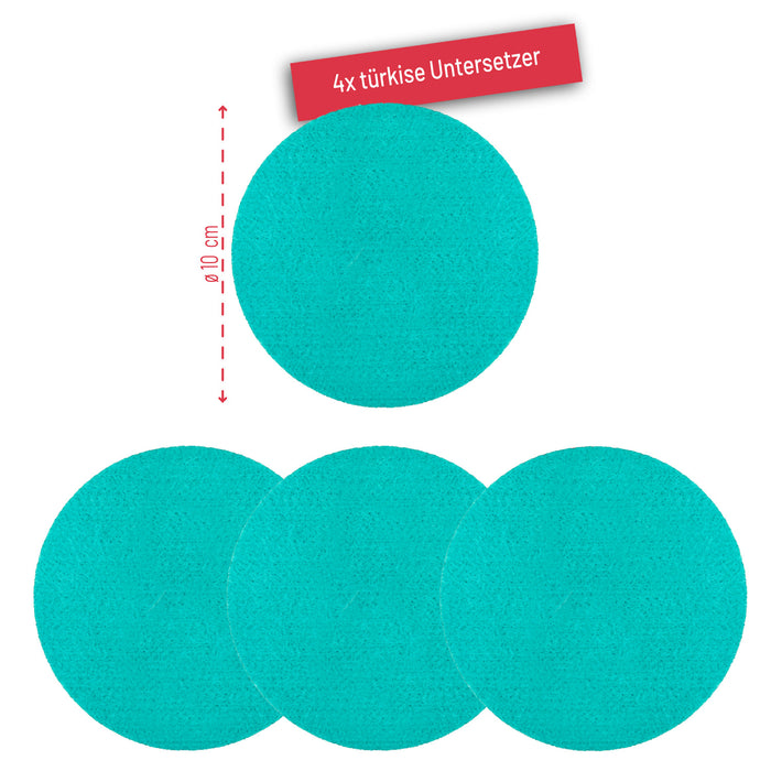 4 Filz Untersetzer Getränke Glas Untersetzer rund Ø 10cm als Tischdekoration - türkis