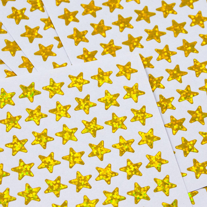 600 Sterne Sticker Stern Aufkleber mit Holo Effekt für Weihnachten Weihnachtsdeko Geschenkdeko Basteln - gold