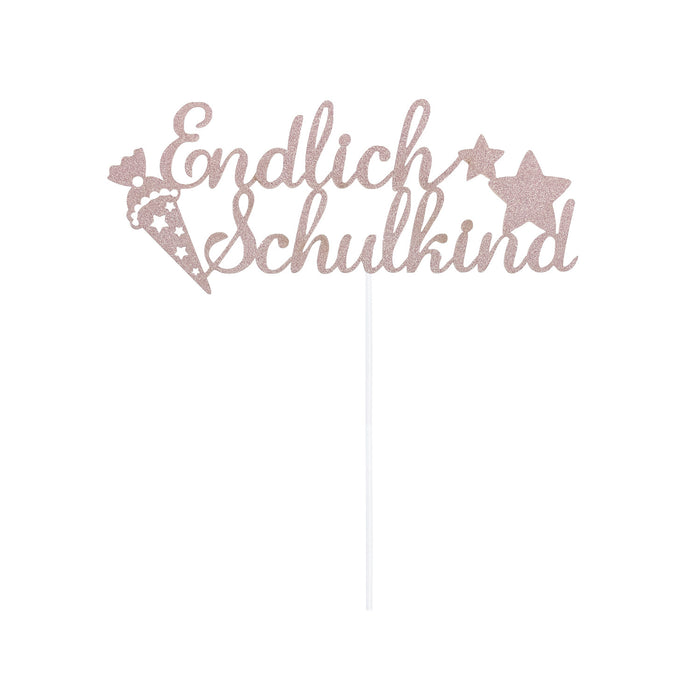 Endlich Schulkind Torten Topper Glitzernd rosa für Schuleinführung Einschulung Schulanfang Mädchen Kuchendeckel