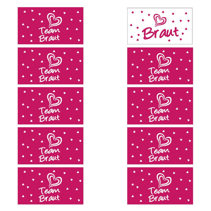 Braut + Team Braut Dosen Flaschen Sticker 10 Stk JGA Etiketten Aufkleber