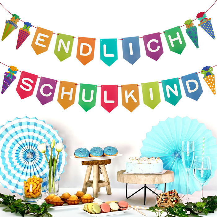 Endlich Schulkind Wimpel Girlande Hänge Deko Banner für Schuleinführung Einschulung Schule Jungs Mädchen