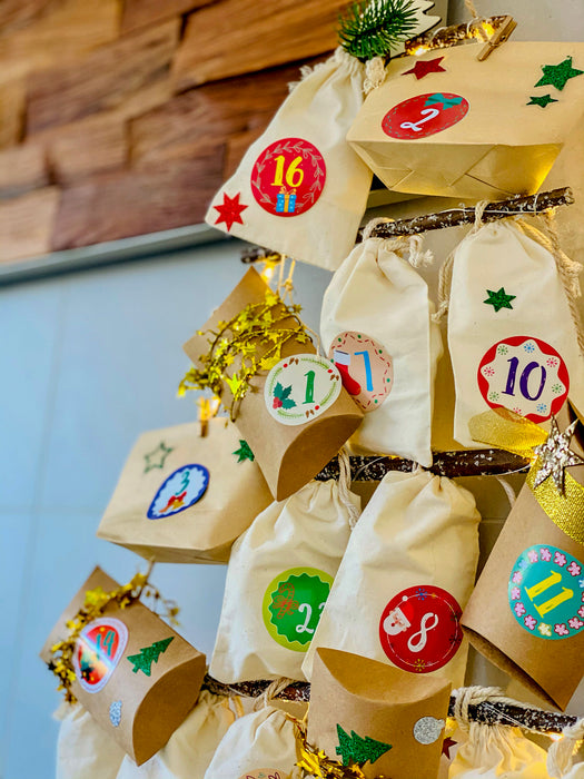 DIY Adventskalender Set - 24 Boxen Schachteln + 24 Zahlen Stickern Aufkleber für Weihnachten Advent