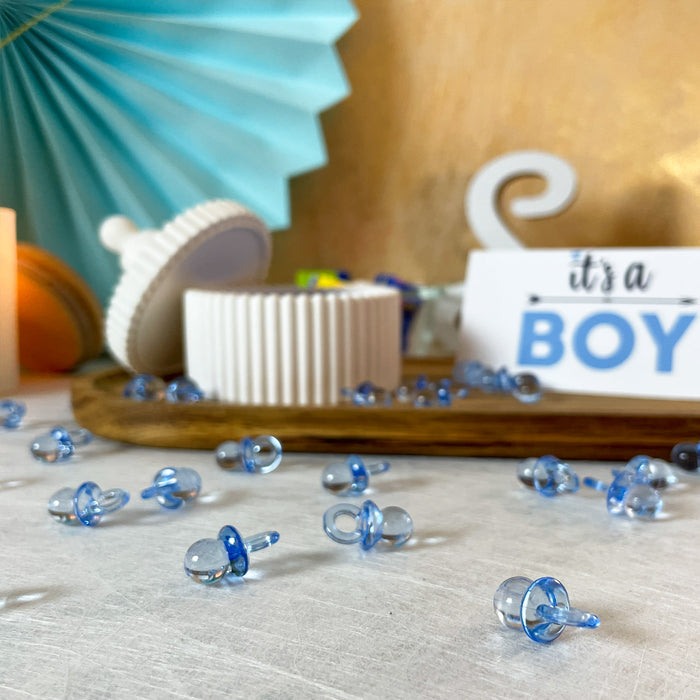 100 Mini Schnuller blau Tischdekoration Streudeko Taufe Geburt Dekoration Baby Shower