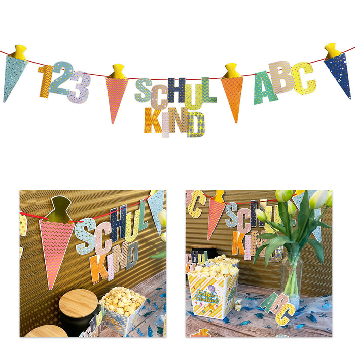 Schuleinführung Schulanfang Einschulung Deko Set - Folienballon + 2 Girlanden + 2 Konfetti Sets