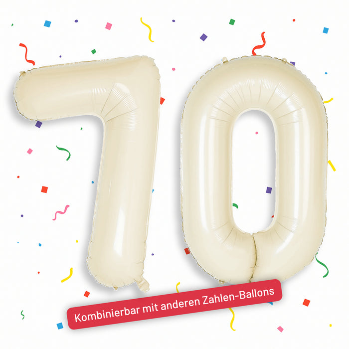 1x Folien Luftballon mit Zahl 7 für Geburtstag Jubiläum Party Deko Ballon - creme