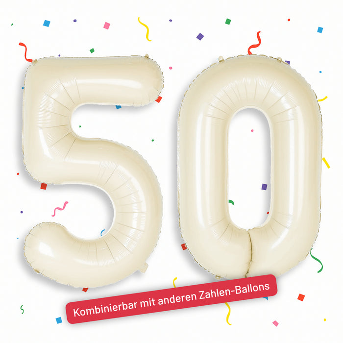 1x Folien Luftballon mit Zahl 5 für Geburtstag Jubiläum Party Deko Ballon - creme