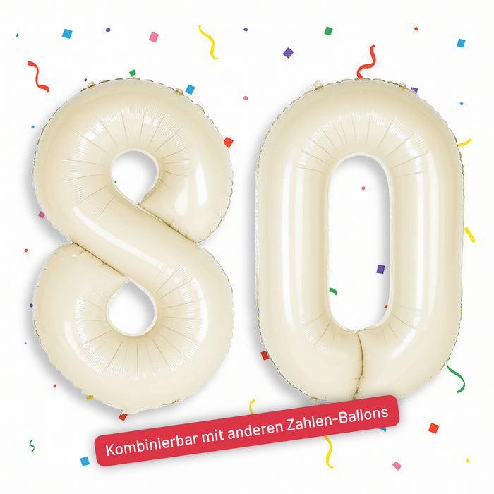 1x Folien Luftballon mit Zahl 8 für Geburtstag Jubiläum Party Deko Ballon - creme