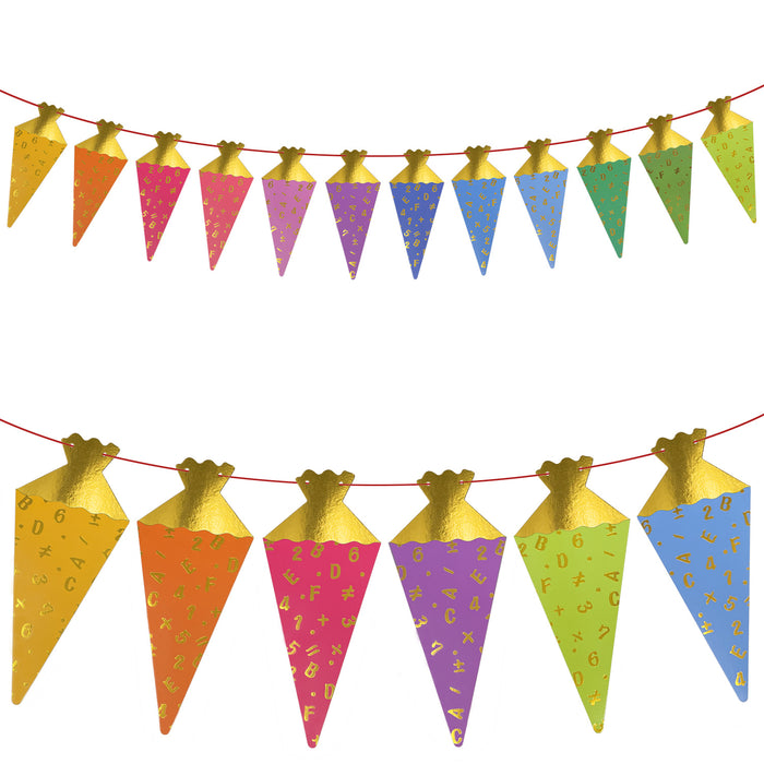 Schuleinführung Schulanfang Einschulung Deko Set - Schulkind Zuckertüten Stern Girlande + Zuckertüten Folienballon + Konfetti Ballon Set