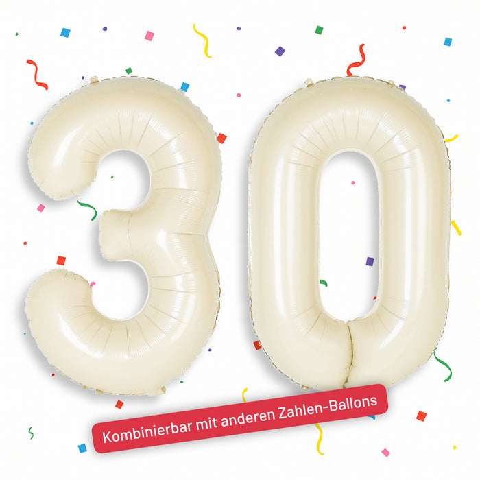 1x Folien Luftballon mit Zahl 3 für Geburtstag Jubiläum Party Deko Ballon - creme