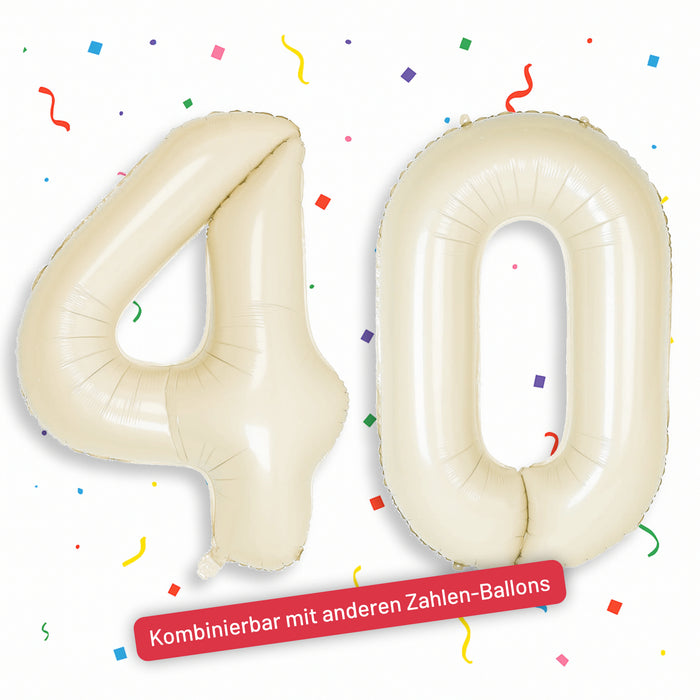 1x Folien Luftballon mit Zahl 4 für Geburtstag Jubiläum Party Deko Ballon - creme