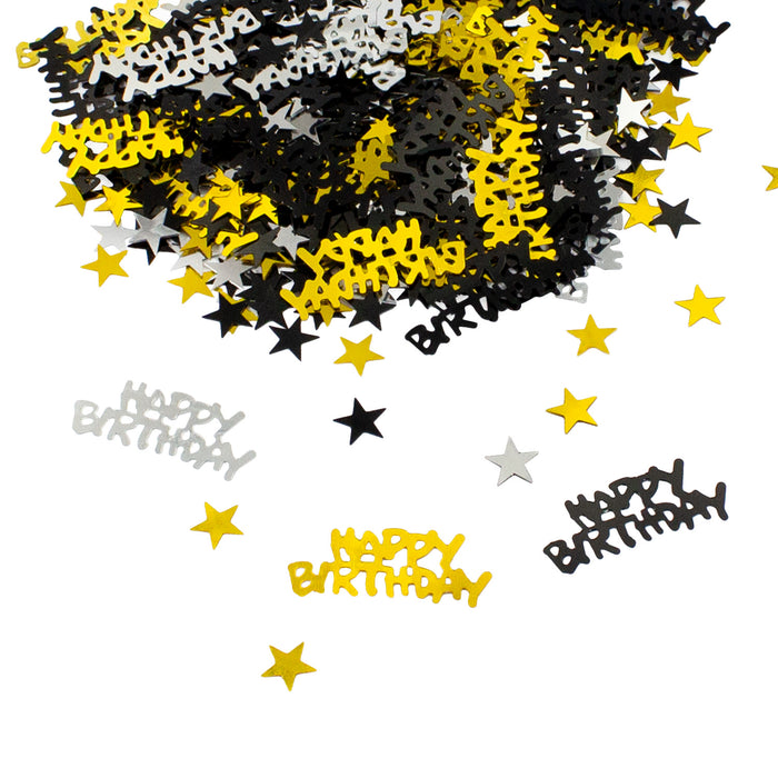 Konfetti Set Happy Birthday + Sterne für Geburtstag Jubiläum über 2500 Stück Tisch Deko Streudeko - gold silber schwarz