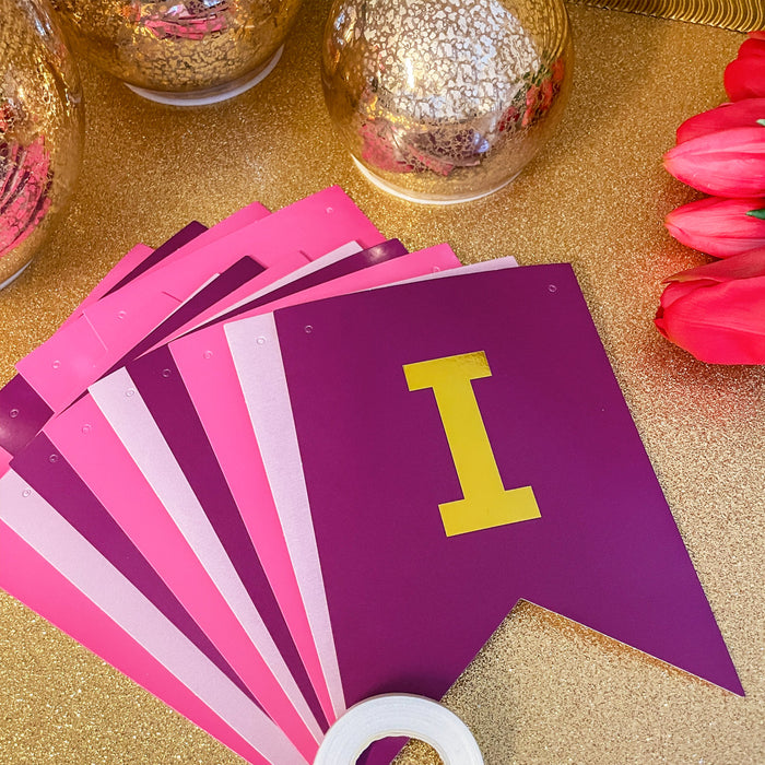 Happy Birthday Girlande Banner Geburtstag Kindergeburtstag Party - Pink Rosa Lila