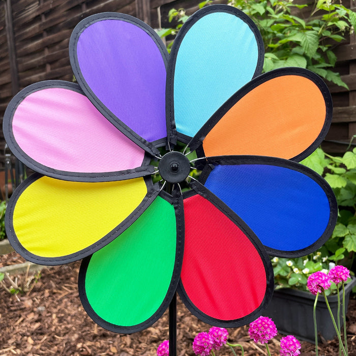 2x Windrad Blume in Regenbogen Farben Windmühle Windspiel als Deko für Garten Balkon Terrasse Deko Sommer Party