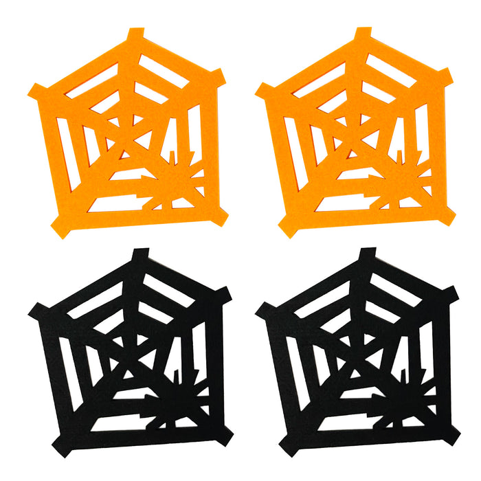 Halloween Deko Set - Filzuntersetzer Spinnennetz 4er Pack + Konfetti orange weiß schwarz Tischdeko