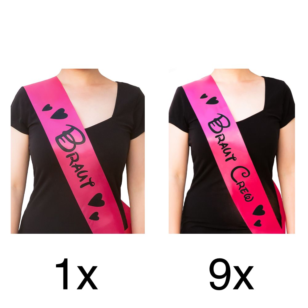 Braut & Braut Security Schärpen Set – 7-teilig, Pink, Für JGA & Hen Party | Inkl. 1x Braut & 6x Security