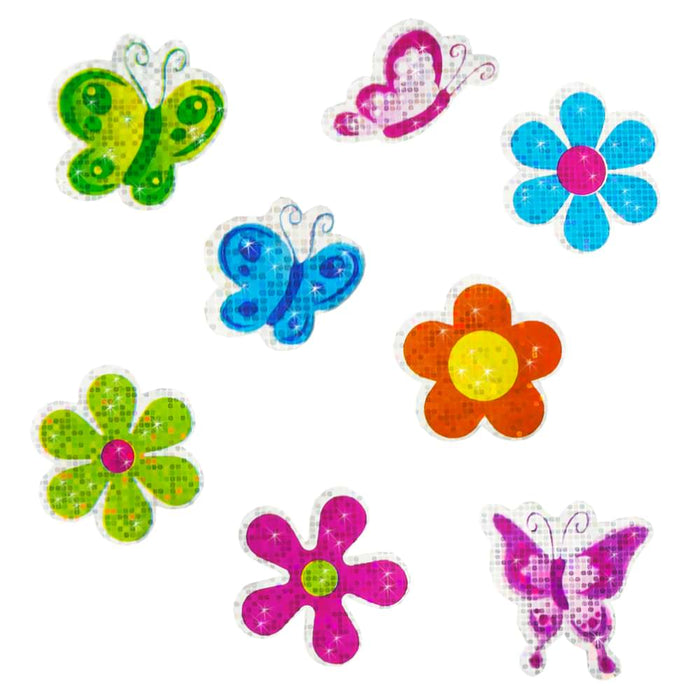 68 Sticker Aufkleber Blumen Schmetterlinge glitzernd Kinder - bunt