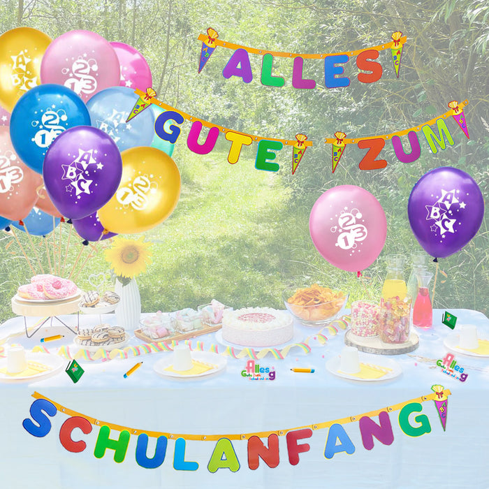 Schuleinführung Schulanfang Einschulung Deko Set - Luftballons + Girlande + Servietten + Konfetti