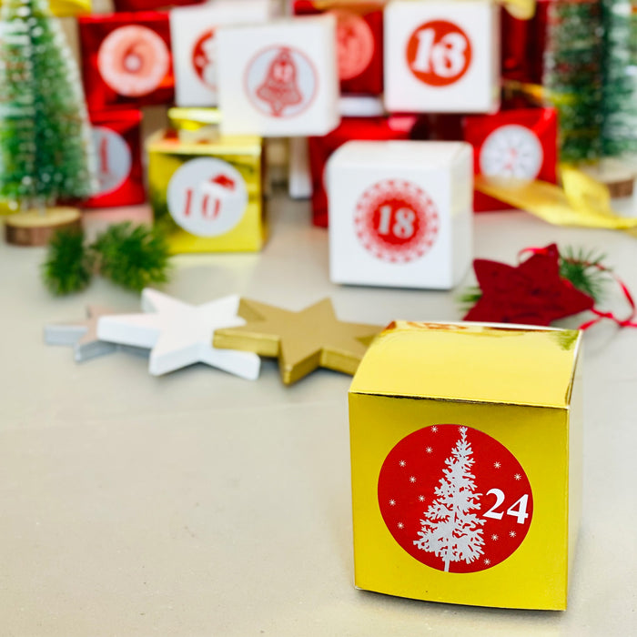 DIY Adventskalender Set - 24 Pappschachteln Boxen + 24 Zahlen Sticker Aufkleber für Advent Weihnachten