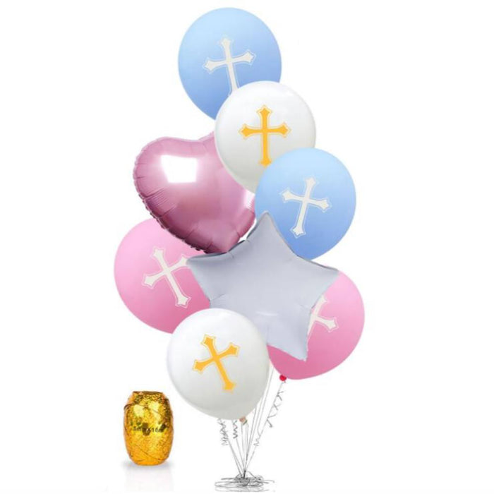 Kreuz Folien Luftballon Set 8 Stk. Taufe Kommunion Konfirmation Geburtstag Deko