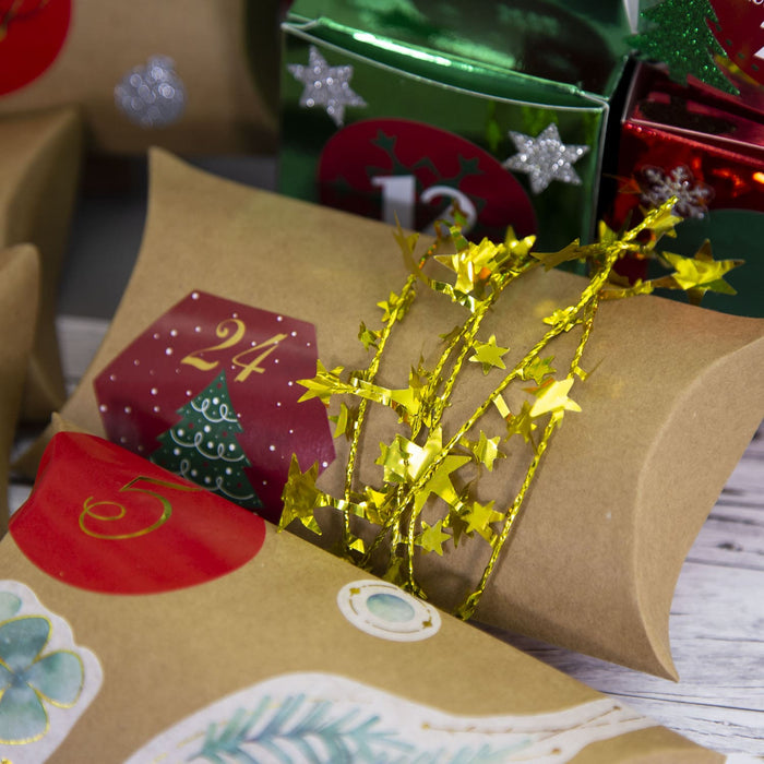 DIY Adventskalender Set - 24 Boxen Schachteln + 24 Zahlen Stickern Aufkleber für Weihnachten Advent