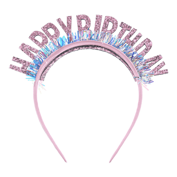 Haarreifen Happy Birthday irisierend Haarreif für Geburtstag Jubiläum Mädchen Damen Frauen - rosa