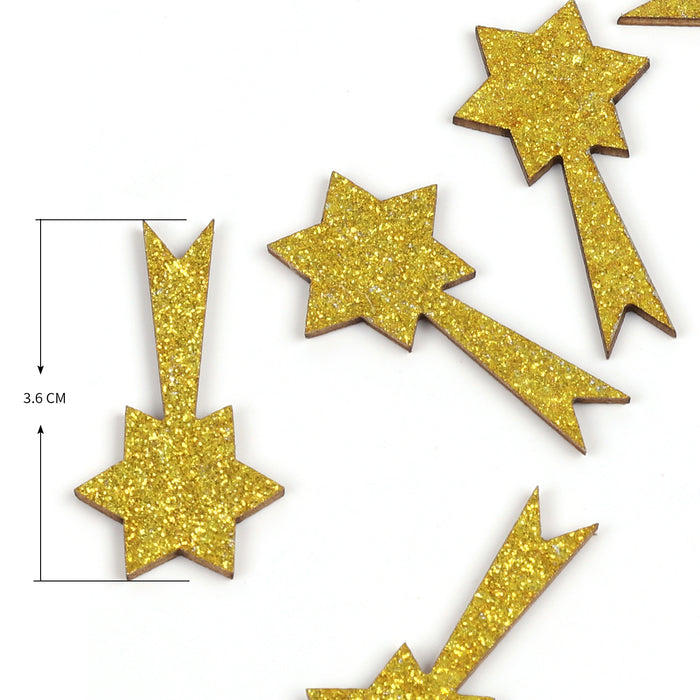 Holz Sternschnuppen Komet Set mit Glitzer als Konfetti Tisch Deko für Weihnachten DIY Basteln - gold