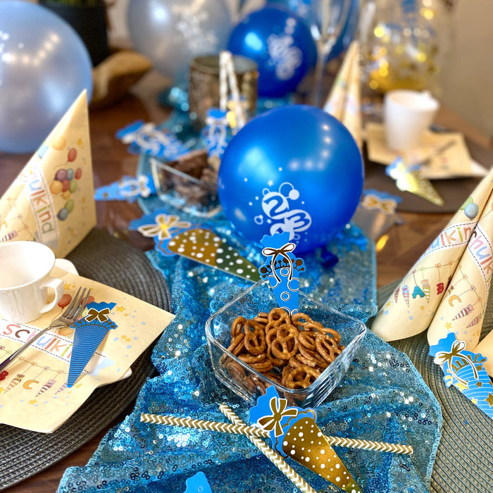 Schuleinführung Schulanfang Einschulung Deko Set - Zuckertüten Girlande + Luftballon Set + Konfetti