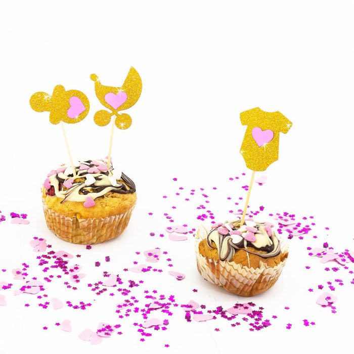 3 Topper Holzsticker Baby Shower Mädchen Kuchen Cupcake Deko Aufsatz