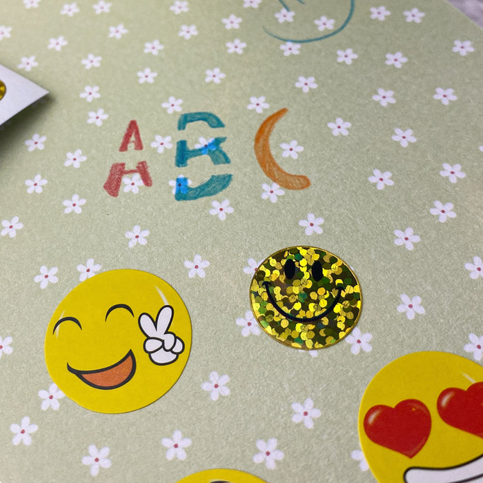 620 Smiley Sticker Glitzer Aufkleber Lächeln Emoji Face  - gelb