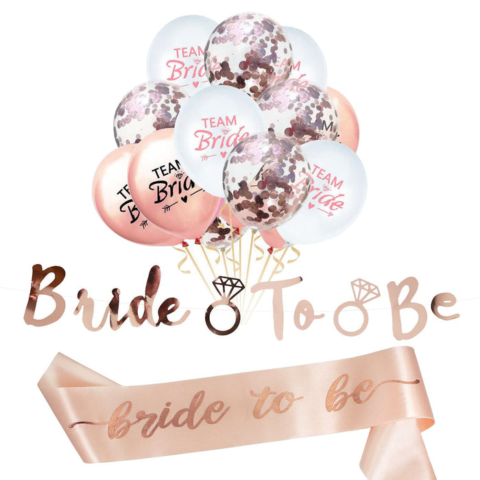 JGA Hochzeit Party Accessoire Set - Bride to be Schärpe Girlande Team Bride Konfetti Ballons