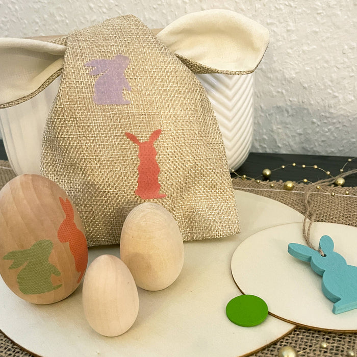 3 Osterhasen Jute Beutel mit Ohren zum Knoten Osterhasen Tasche Ostern Jutesäckchen Stoffbeutel Osterdeko