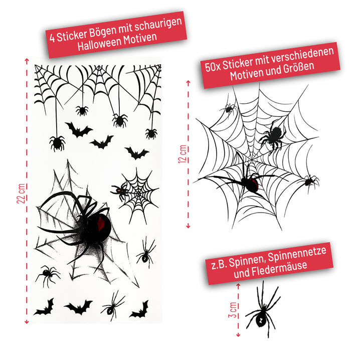 Sticker Set Spinnen mit Spinnennetz Aufkleber zum Verzieren Scrapbooking Basteln für Halloween Deko