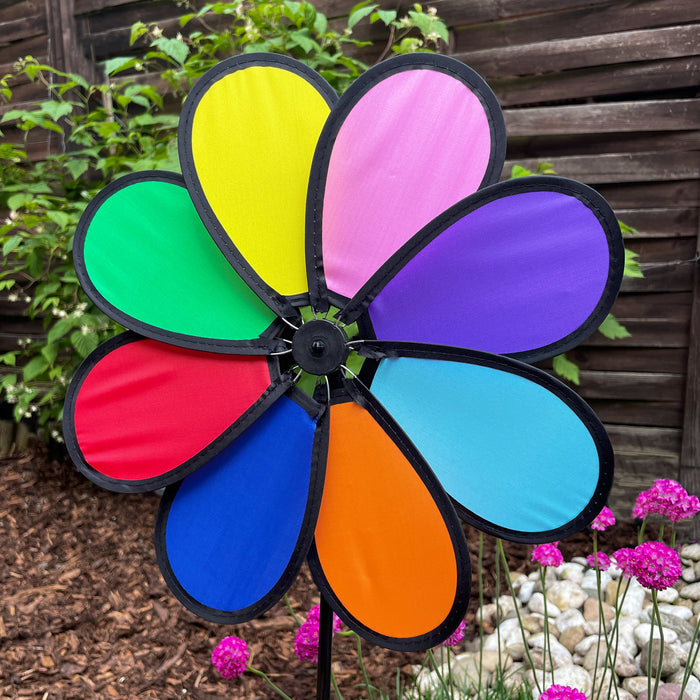 2x Windrad Blume in Regenbogen Farben Windmühle Windspiel als Deko für Garten Balkon Terrasse Deko Sommer Party