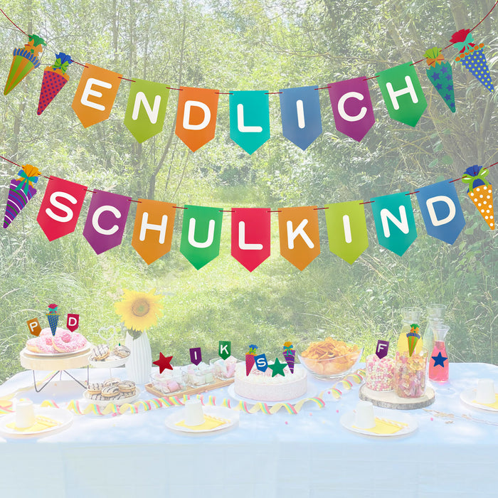 Endlich Schulkind Wimpel Girlande Hänge Deko Banner für Schuleinführung Einschulung Schule Jungs Mädchen