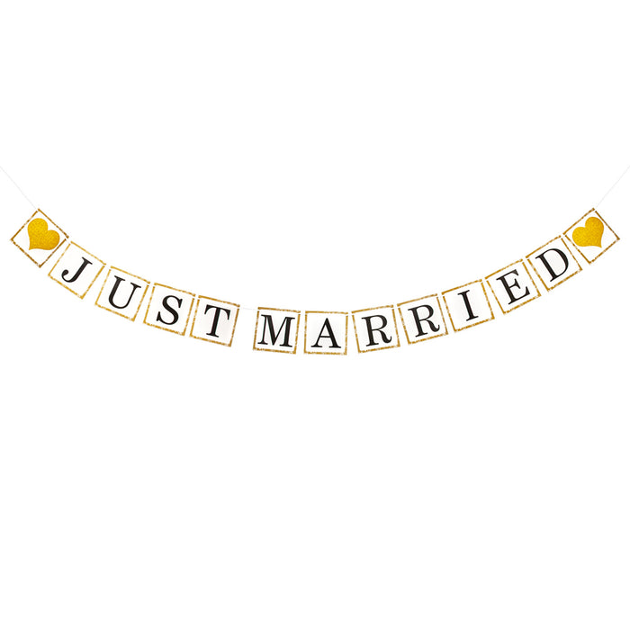 Just Married Girlande mit goldenen Herzen Hochzeit Feier Party Banner Deko Hochzeitsdeko