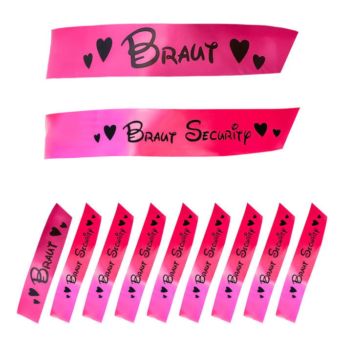 Schärpe Braut + Braut Security Set JGA Hen Party Bride to be Herz pink