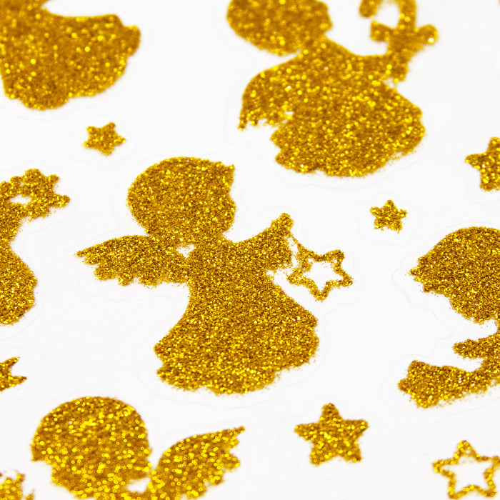 84 Weihnachts Sticker Glitzernd Aufkleber für Weihnachten Xmas Geschenk Deko - Engel + Sterne gold