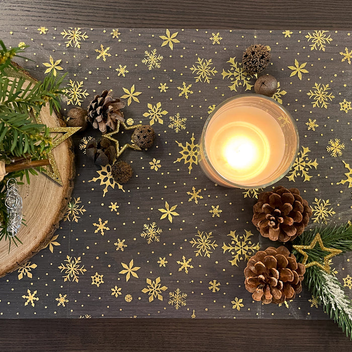 Tischläufer Schneekristalle Tischband gold metallisch Läufer Tischdeko für Weihnachten Silvester Deko