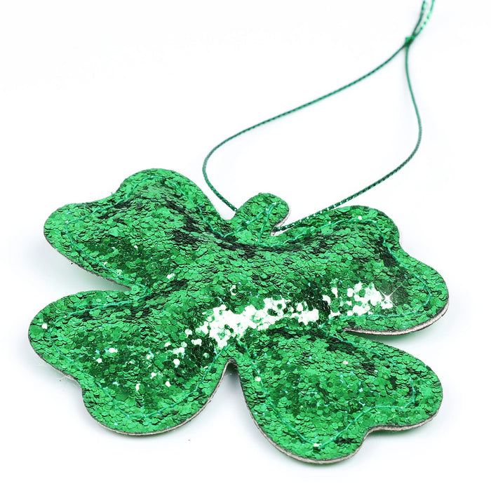 2er Set Kleeblätter Anhänger mit Pailletten zum Aufhängen Hängedeko für Geburtstag Silvester Deko - grün