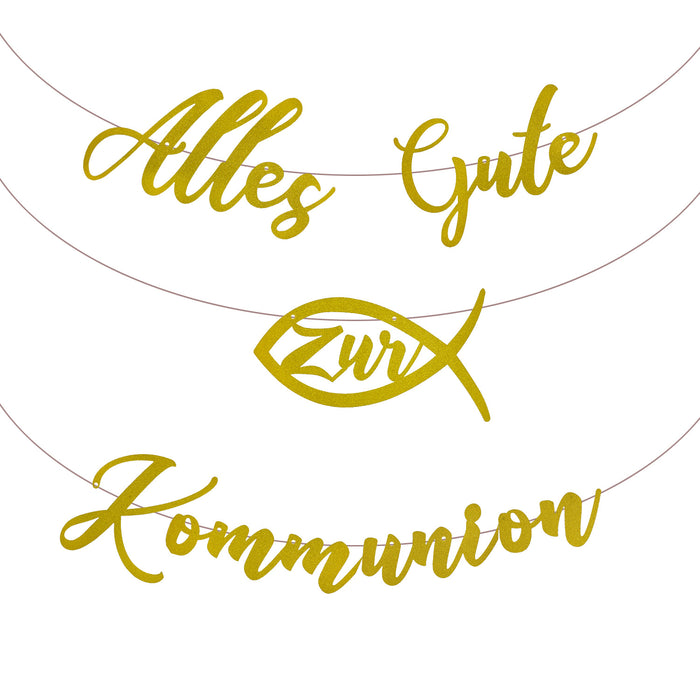 Girlande Alles Gute zur Kommunion mit Fisch Hängedeko für Kommunion von Jungen und Mädchen - gold