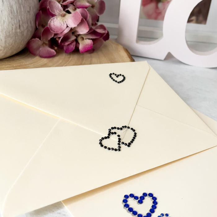 16 Herz Sticker Strass Steine Aufkleber für Hochzeit JGA Valentinstag Deko Scrapbooking Basteln - schwarz