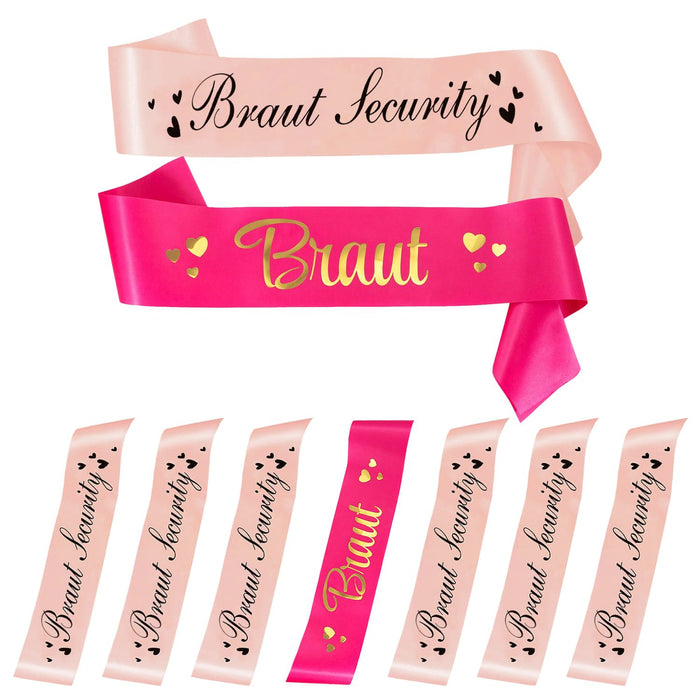 Schärpe Braut + Braut Security Set JGA Hen Party Hochzeit Herz pink hellrosa