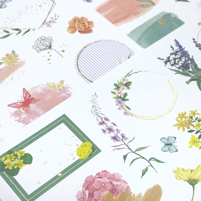 65 Vintage Sticker Blumen Schmetterlinge Namen Aufkleber zum Basteln Scrapbooking Dekoration Verzierung
