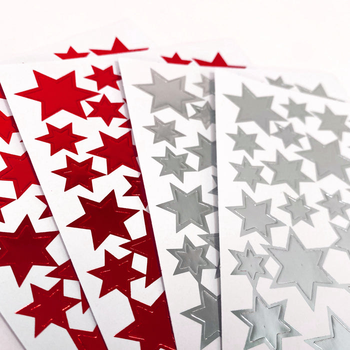 86 Sterne Sticker Stern Aufkleber für Weihnachten Weihnachtsdeko Geschenkdeko Basteln Glänzend - rot