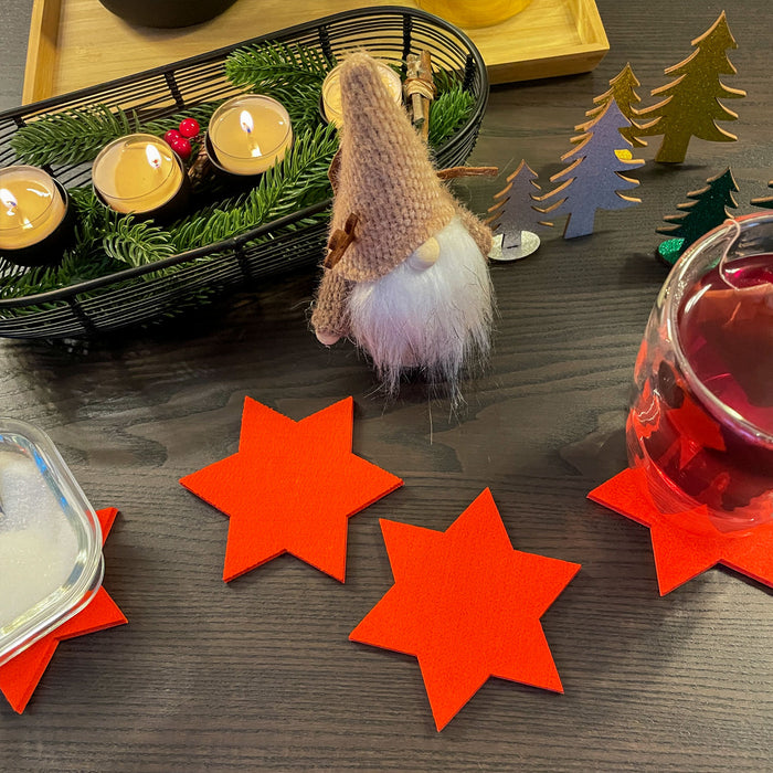 4 Filz Untersetzer Sterne 10 cm Glasuntersetzer Weihnachtsdeko Adventsdeko- orange