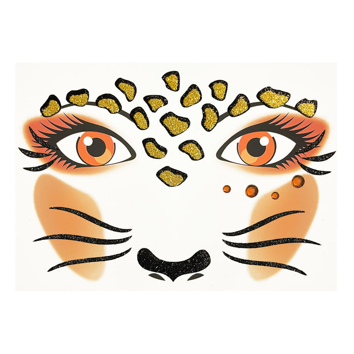 Leopard Kostüm Accessoire Set - Haarreif + Gesicht Sticker für Halloween Fasching Karneval Motto Party