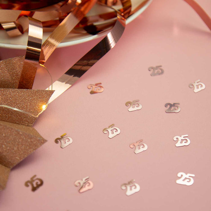 Konfetti 25. Geburtstag Jubiläum über 300 Stück Zahl + Punkte Tisch Deko Streudeko - roségold