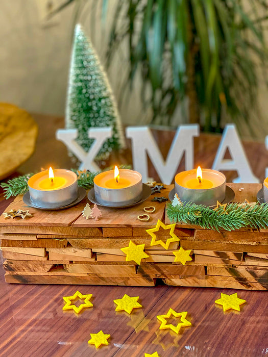 24 Filz Sterne Weihnachtsdeko Tischdeko Weihnachten 3 Motive - gelb