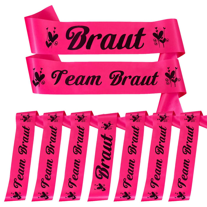 Schärpe Braut + Team Braut Schärpen Set JGA Junggesellinnenabschied Accessoires pink